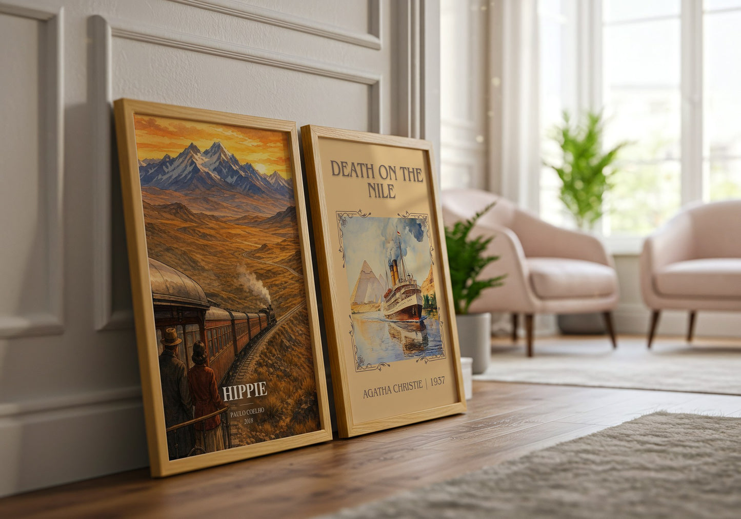 Hippie watercolour print framed by window – literary home decor