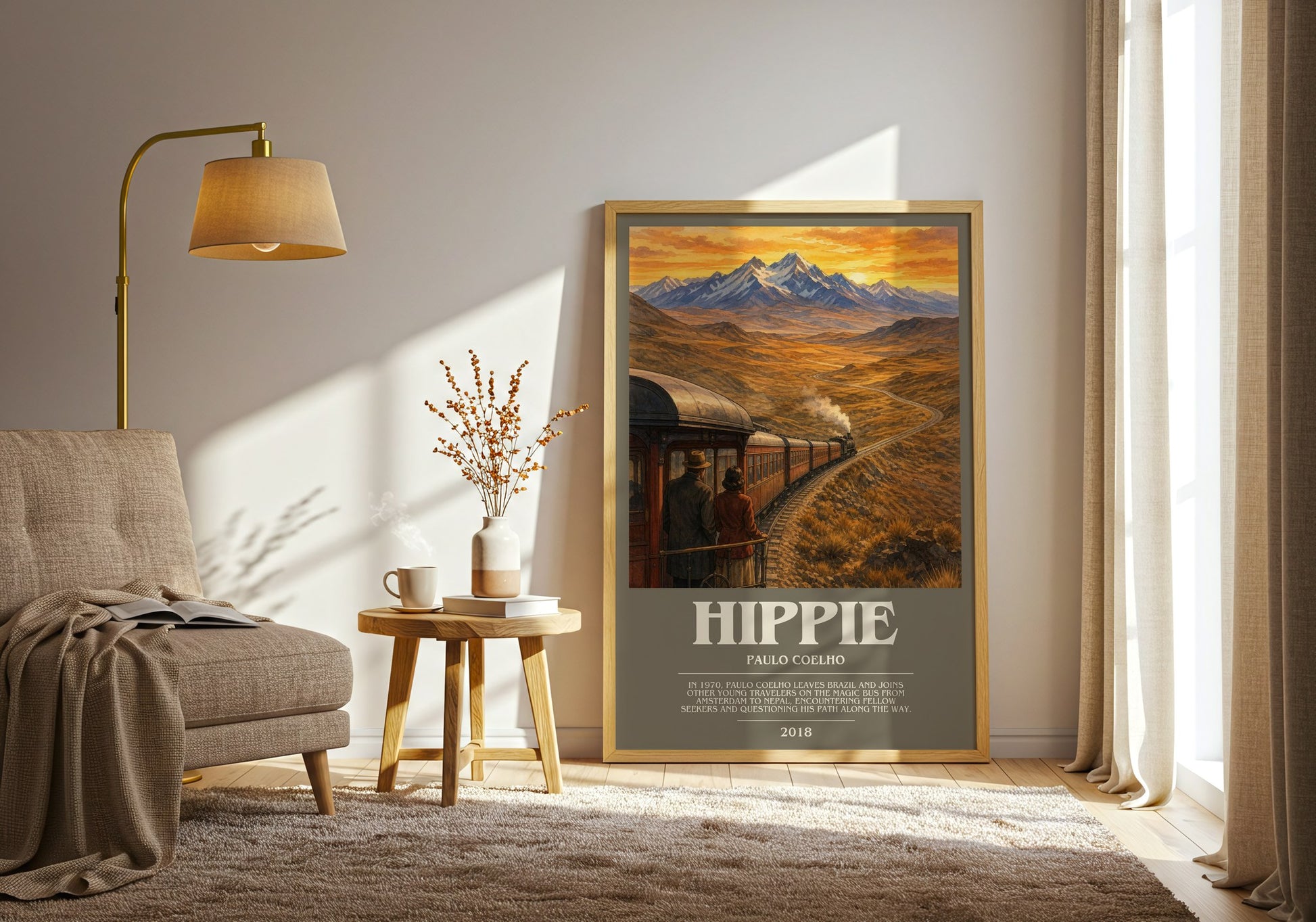 Hippie bookish print on bookshelf – Paulo Coelho fan gift