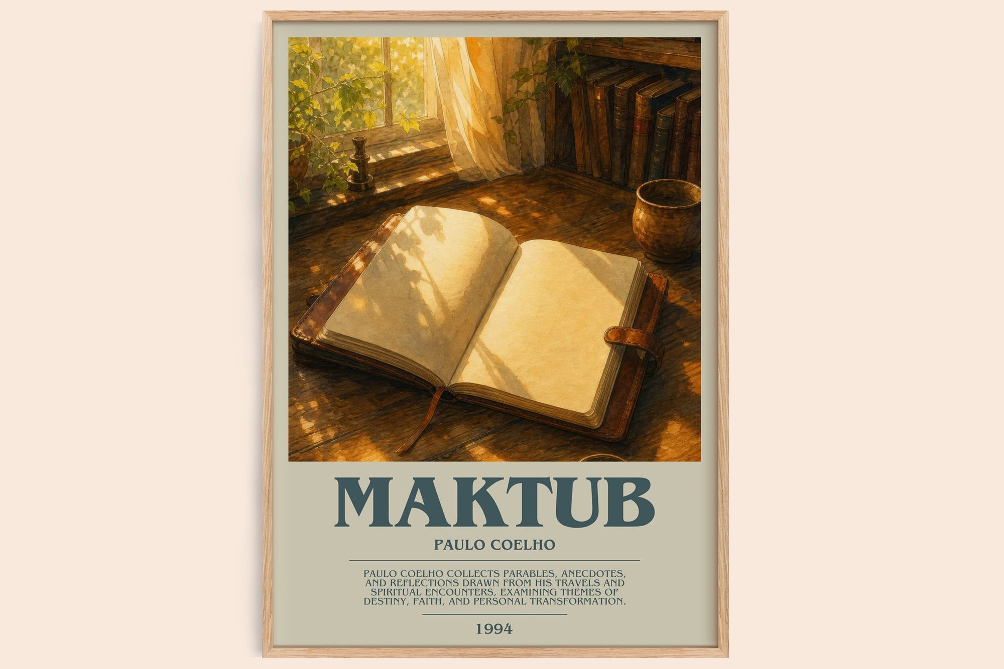Maktub bookish book poster by Paulo Coelho – framed literary art print
