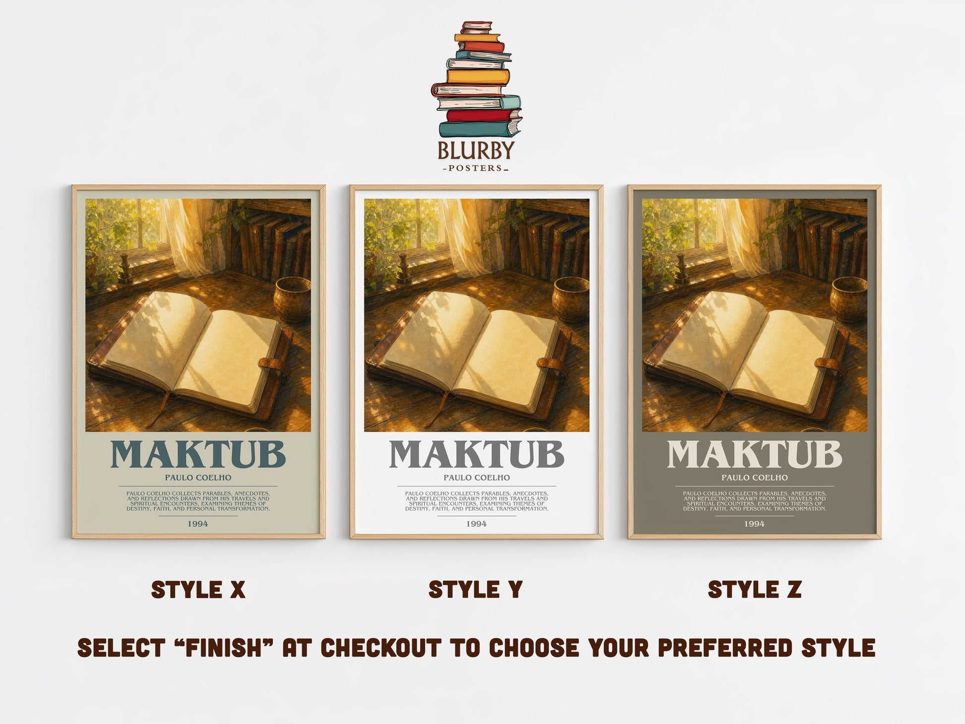 Maktub bookish print in frame leaning in hallway – philosophy wall art