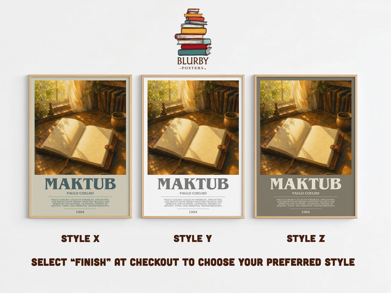 Maktub bookish print in frame leaning in hallway – philosophy wall art