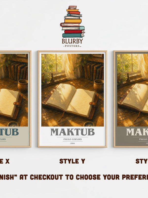 Maktub book cover print in frame leaning in hallway – philosophy wall art