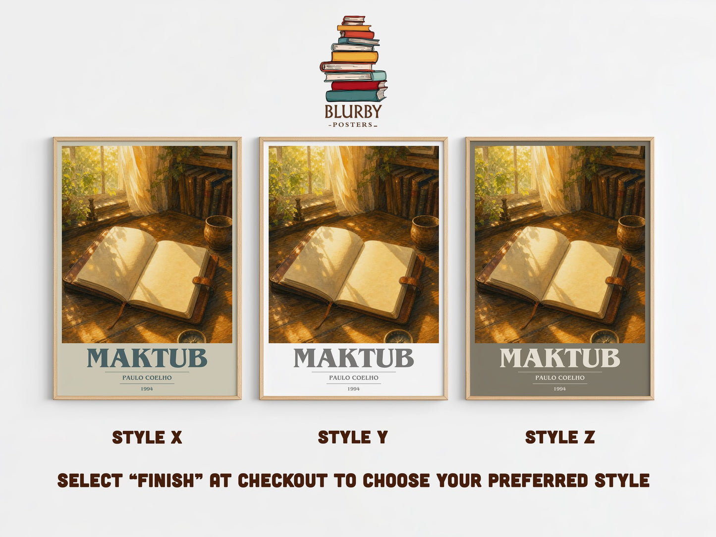 Maktub book cover print in frame leaning in hallway – philosophy wall art