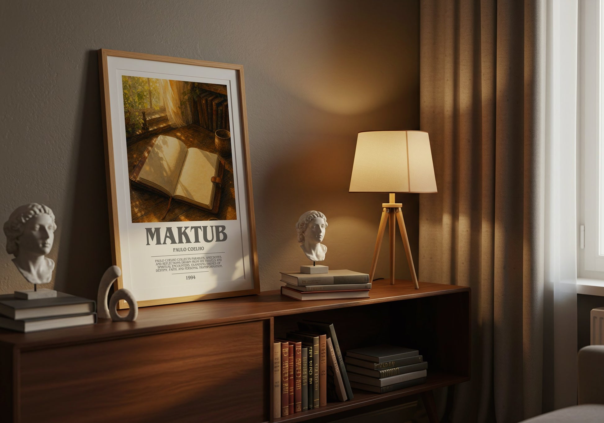 Maktub bookish book poster framed on wall – philosophy wall art