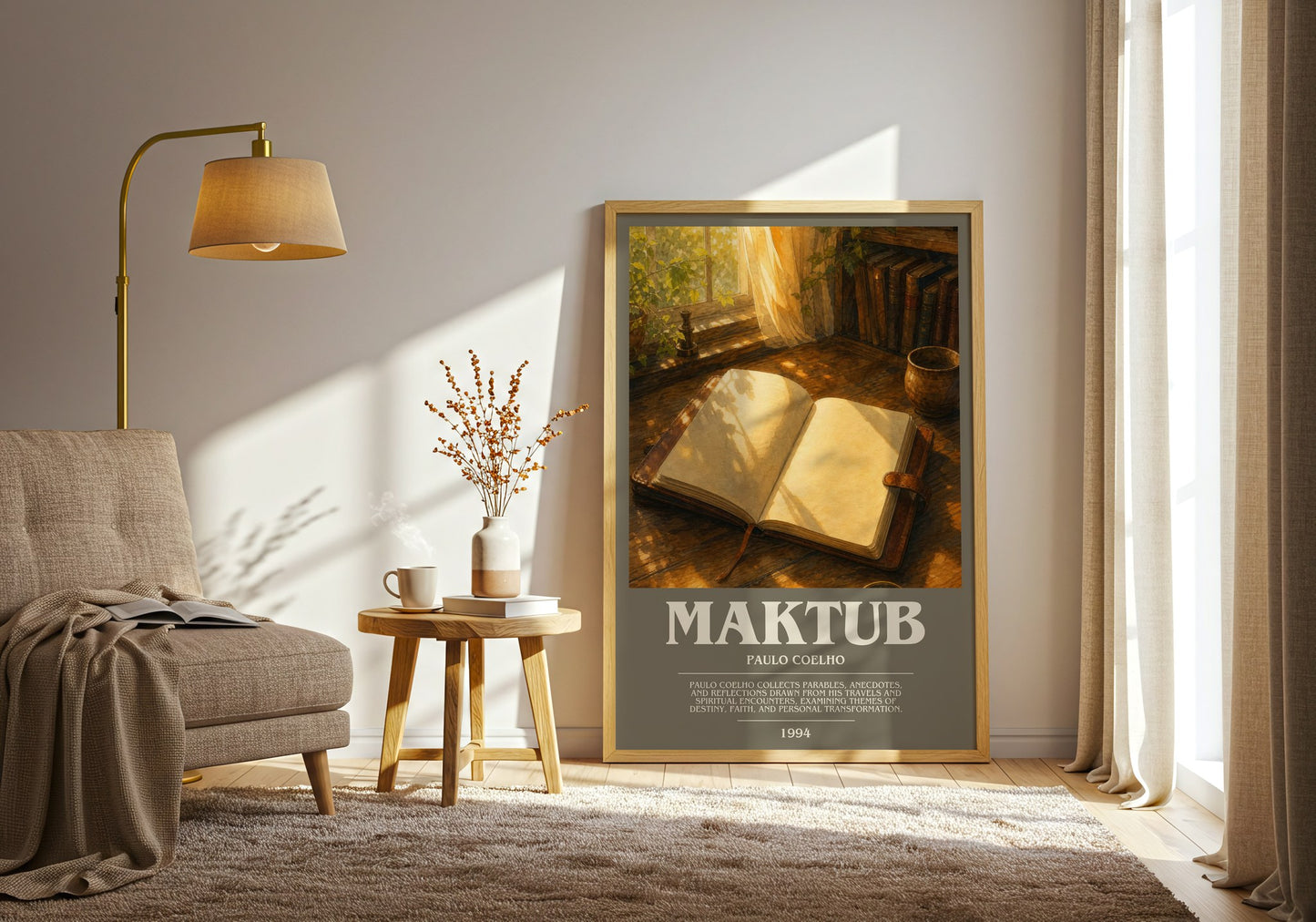 Maktub bookish print on bookshelf – Paulo Coelho fan gift