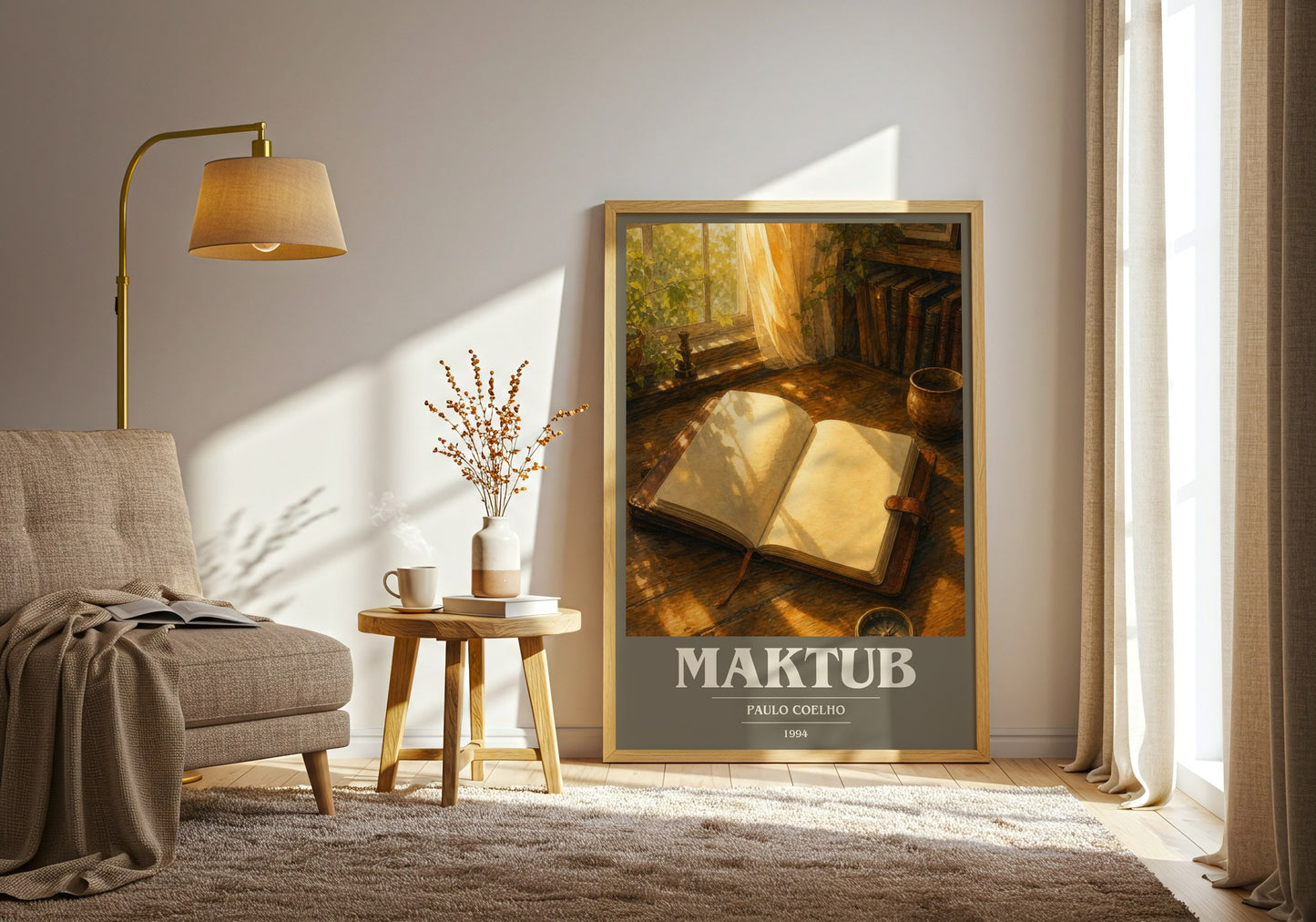 Maktub book cover print on bookshelf – Paulo Coelho fan gift