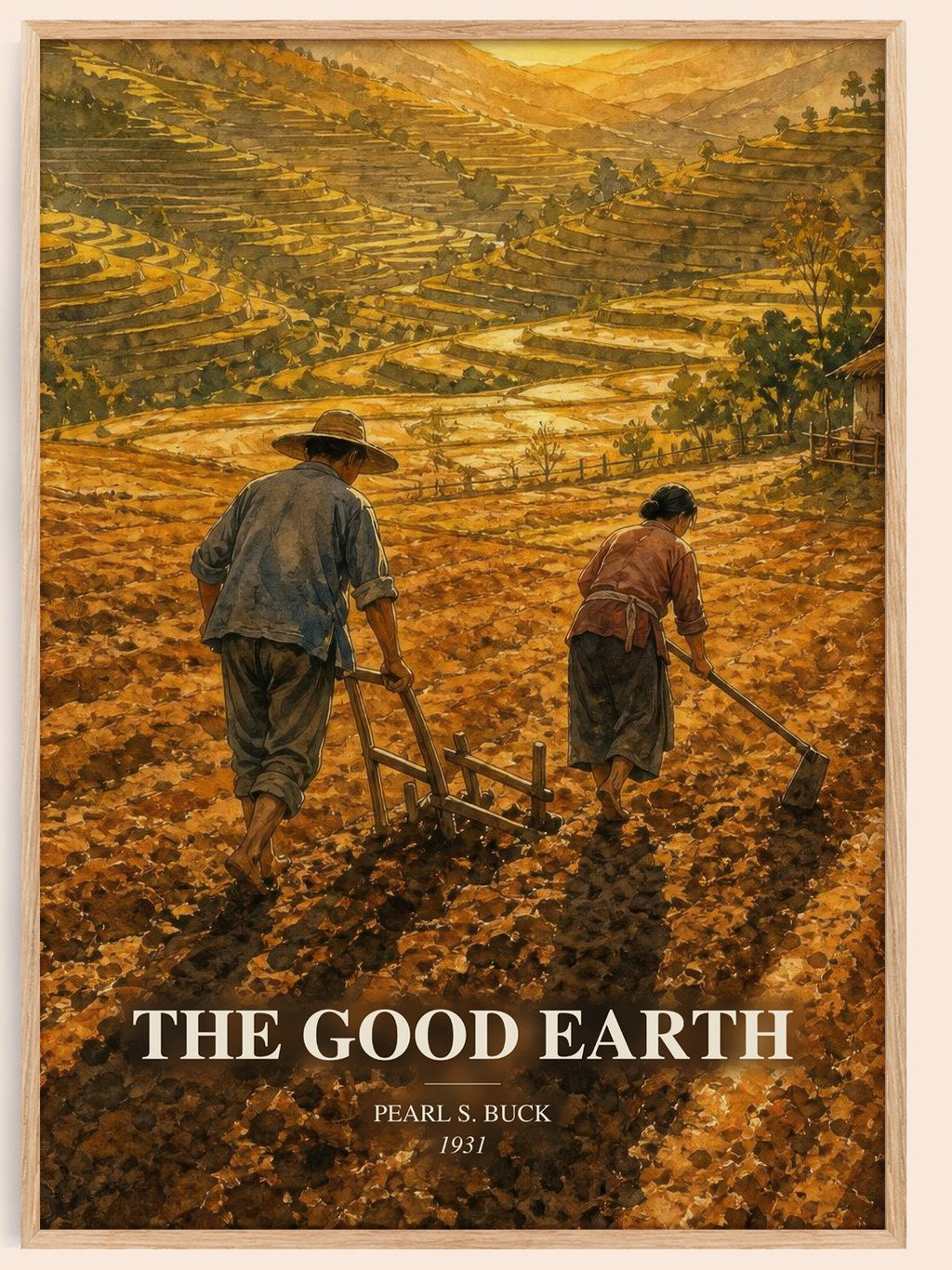 The Good Earth watercolour book poster by Pearl S. Buck – framed literary art print