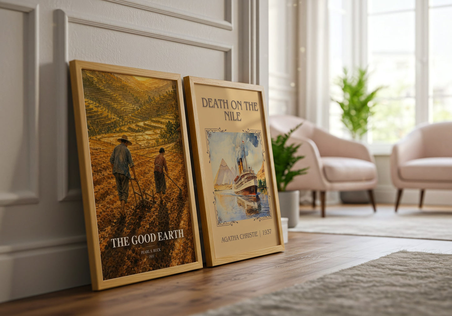 The Good Earth watercolour print framed by window – literary home decor