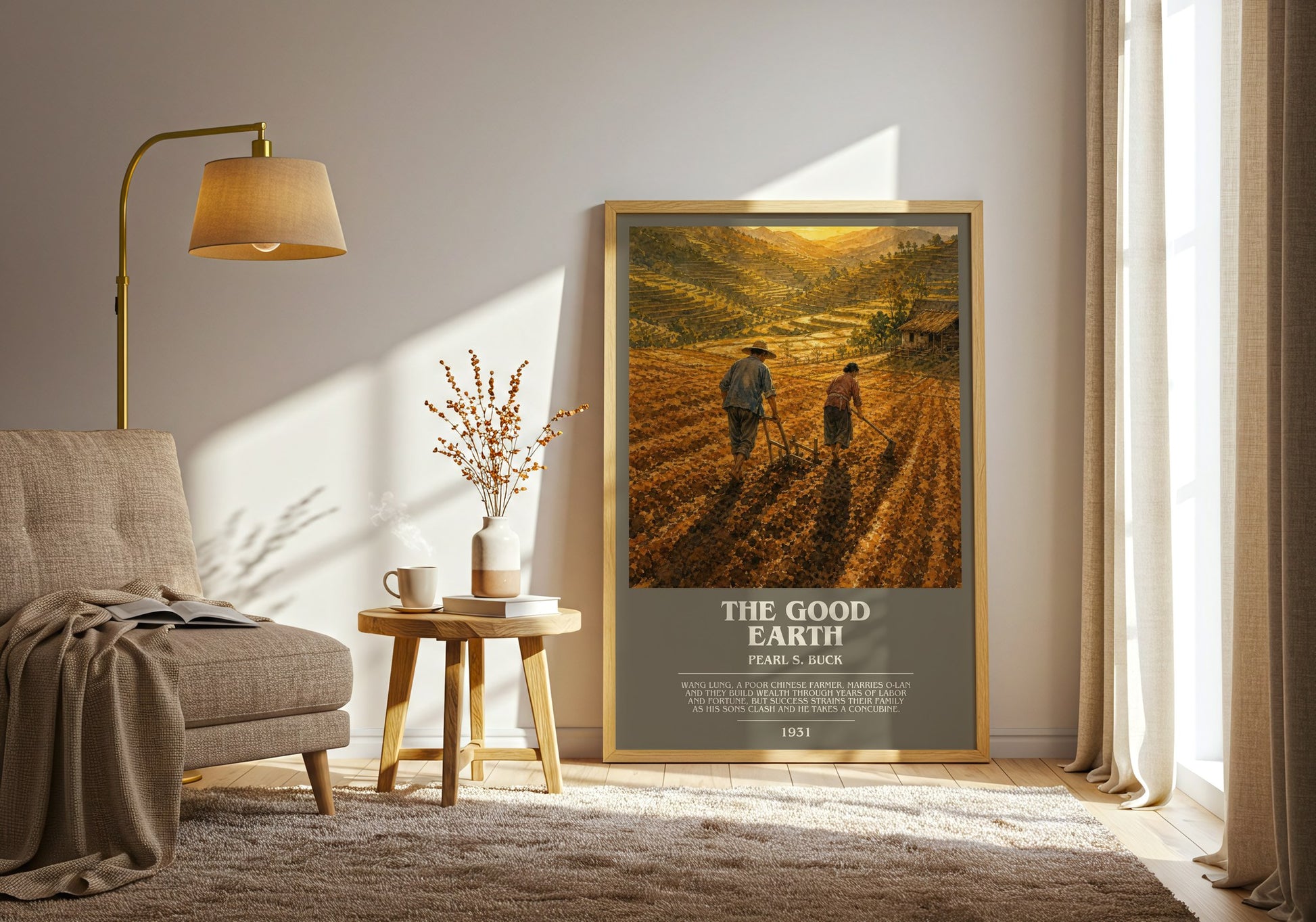 The Good Earth bookish print on bookshelf – Pearl S. Buck fan gift