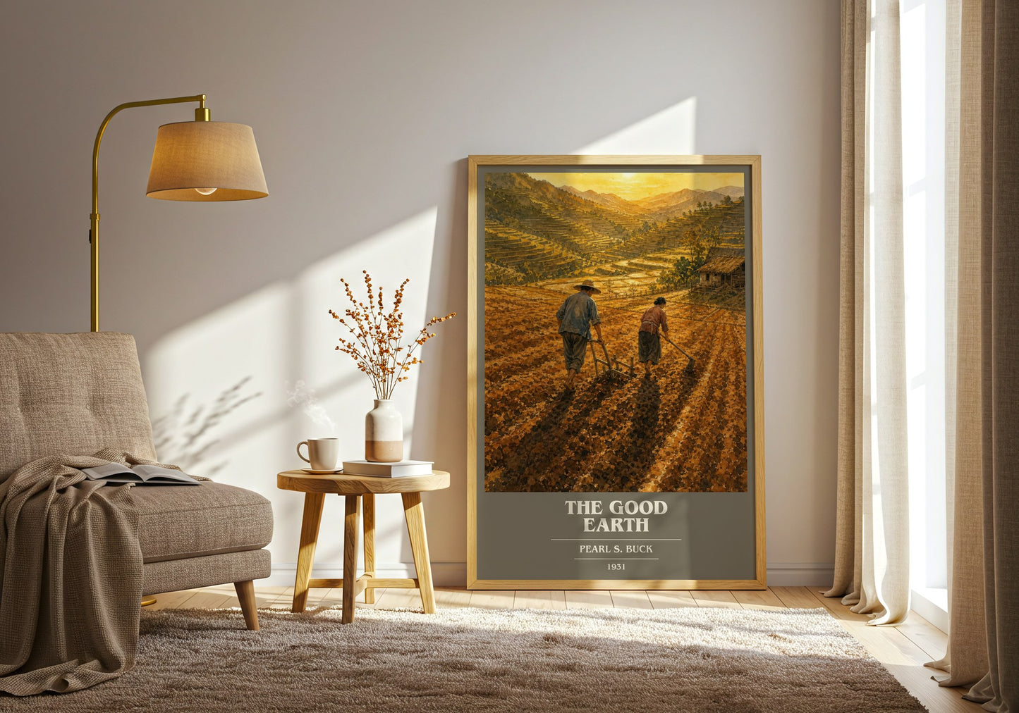 The Good Earth book cover print on bookshelf – Pearl S. Buck fan gift