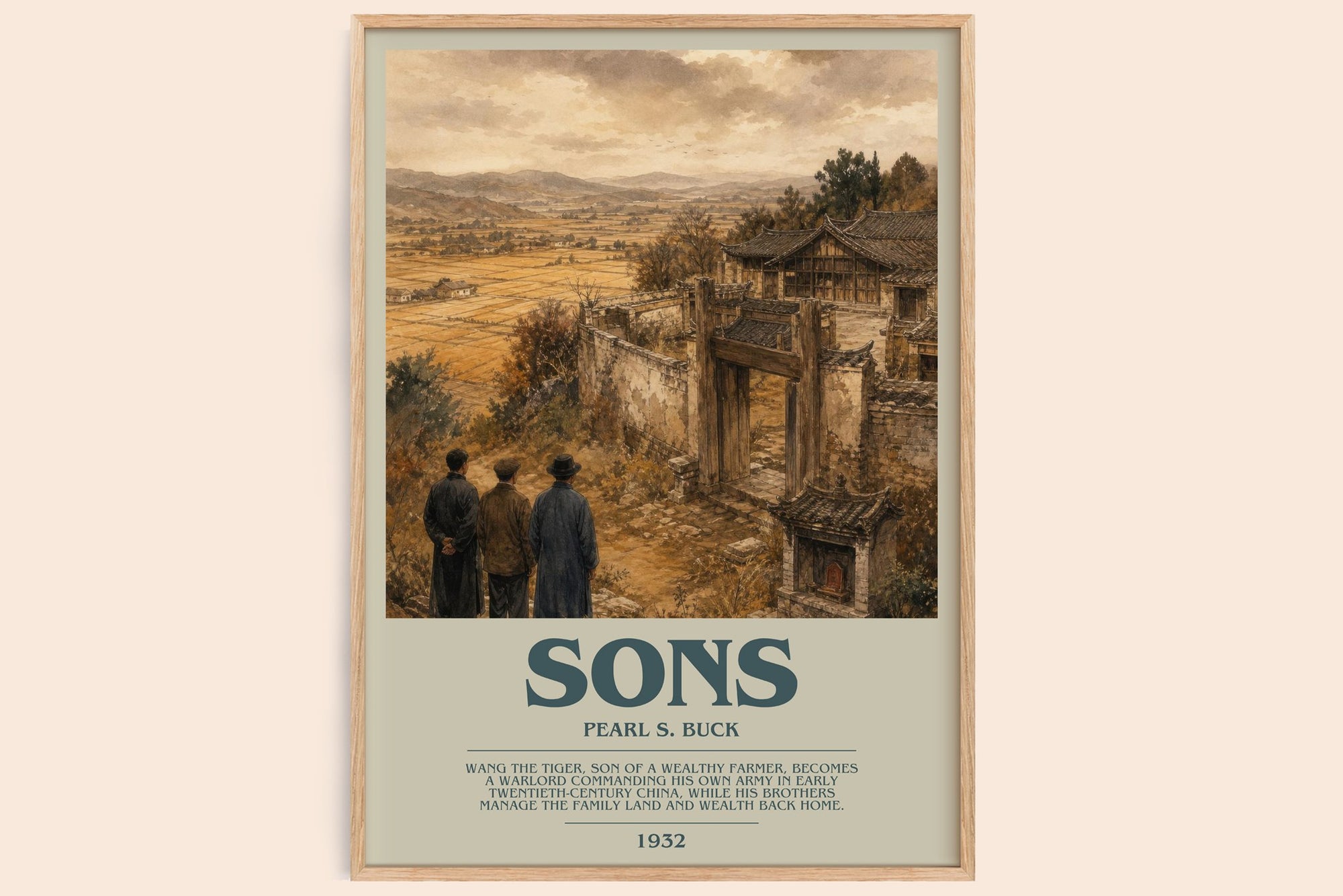 Sons bookish book poster by Pearl S. Buck – framed literary art print