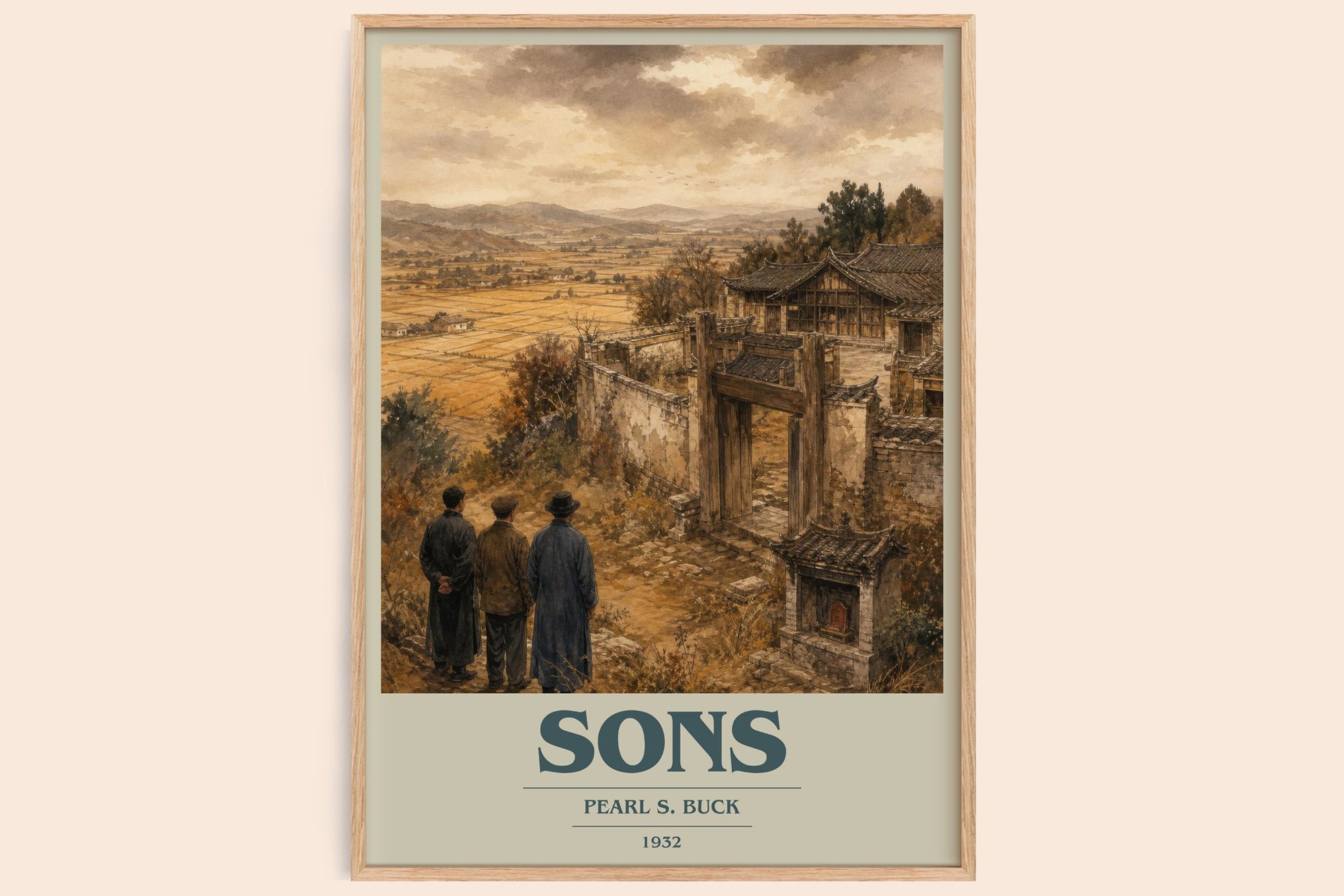 Sons book cover book poster by Pearl S. Buck – framed literary art print