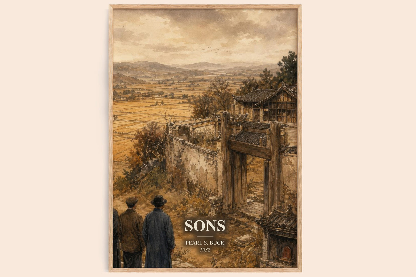 Sons watercolour book poster by Pearl S. Buck – framed literary art print