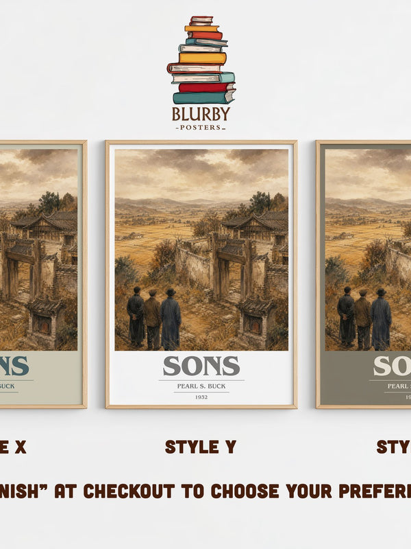 Sons book cover print in frame leaning in hallway – historical fiction wall art