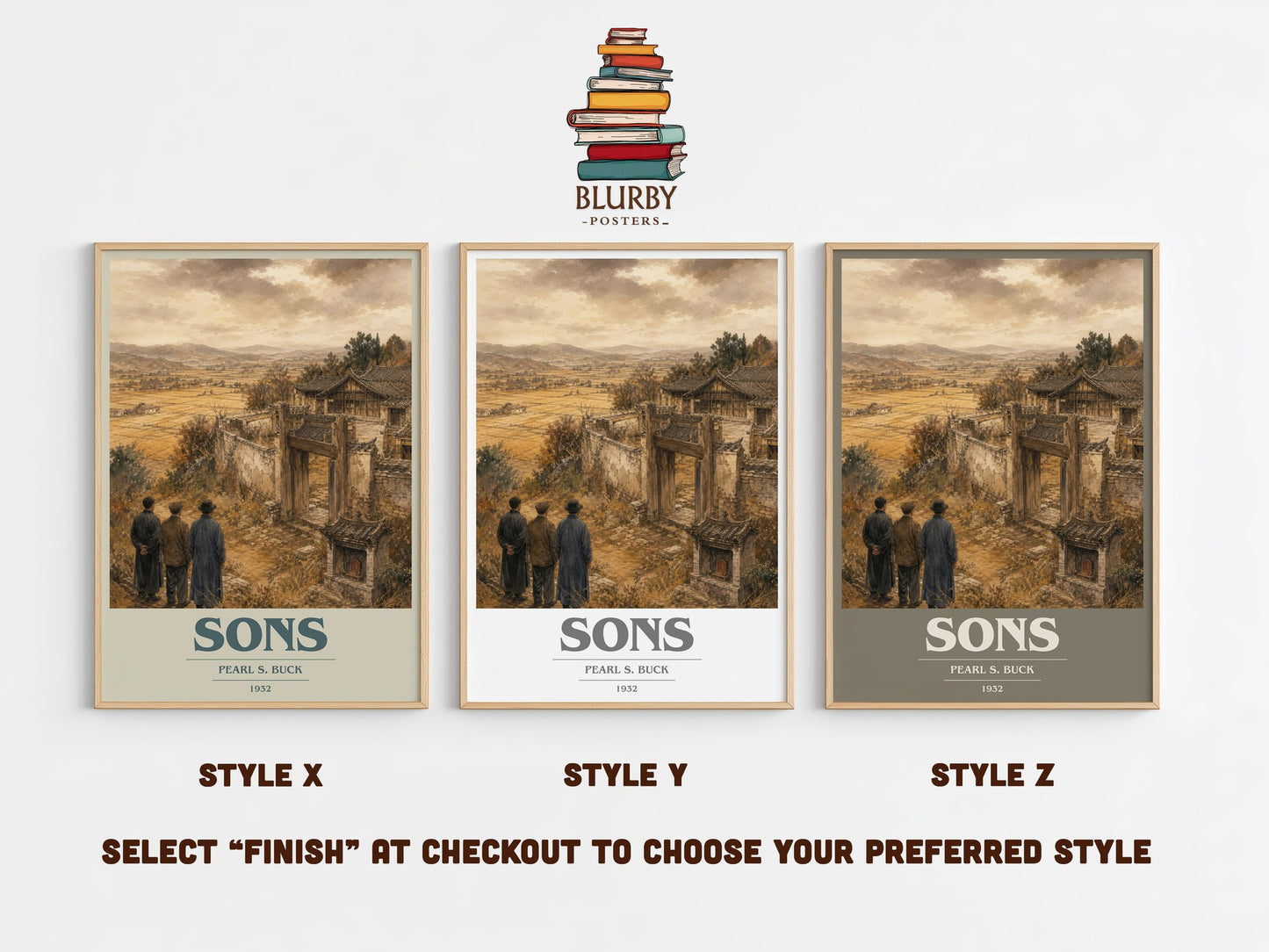 Sons book cover print in frame leaning in hallway – historical fiction wall art
