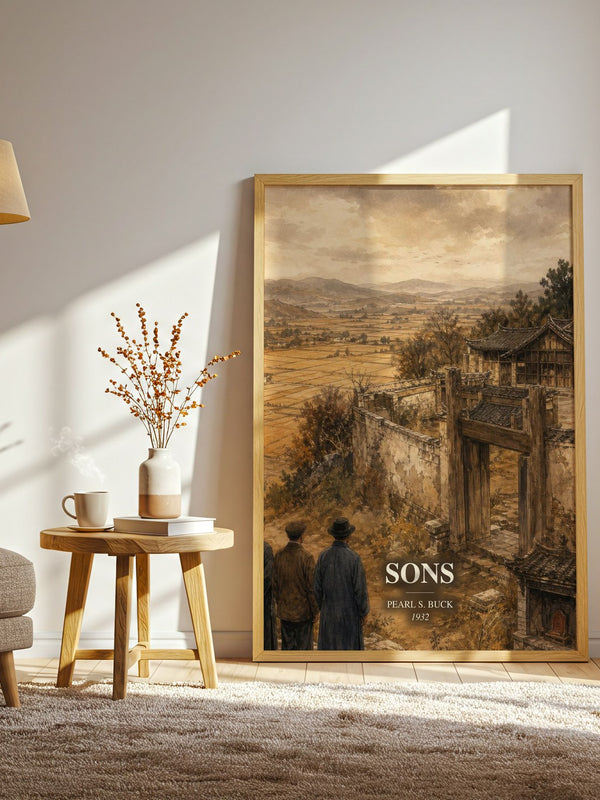 Sons watercolour print in frame leaning in hallway – historical fiction wall art