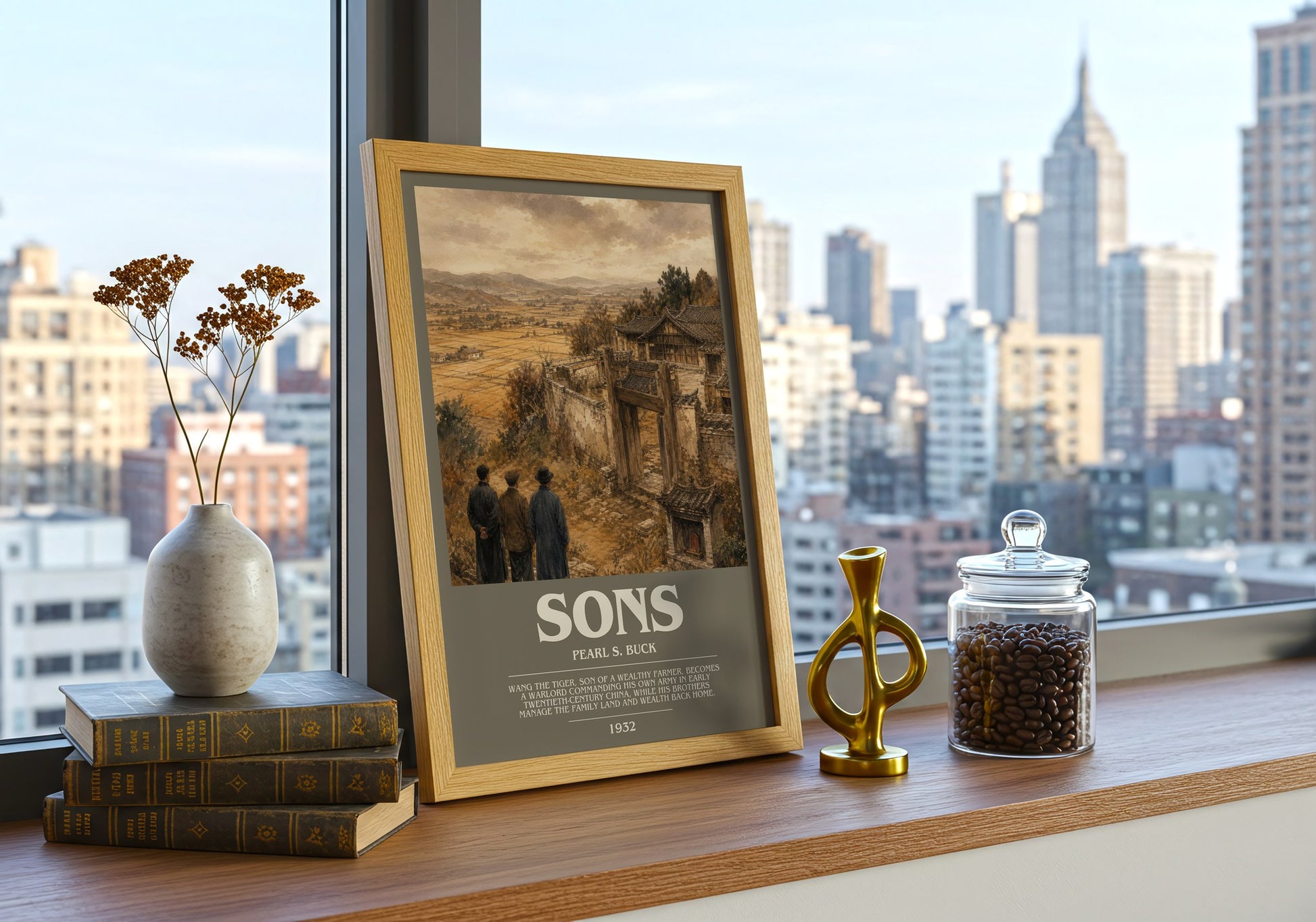 Sons bookish print framed by window – literary home decor