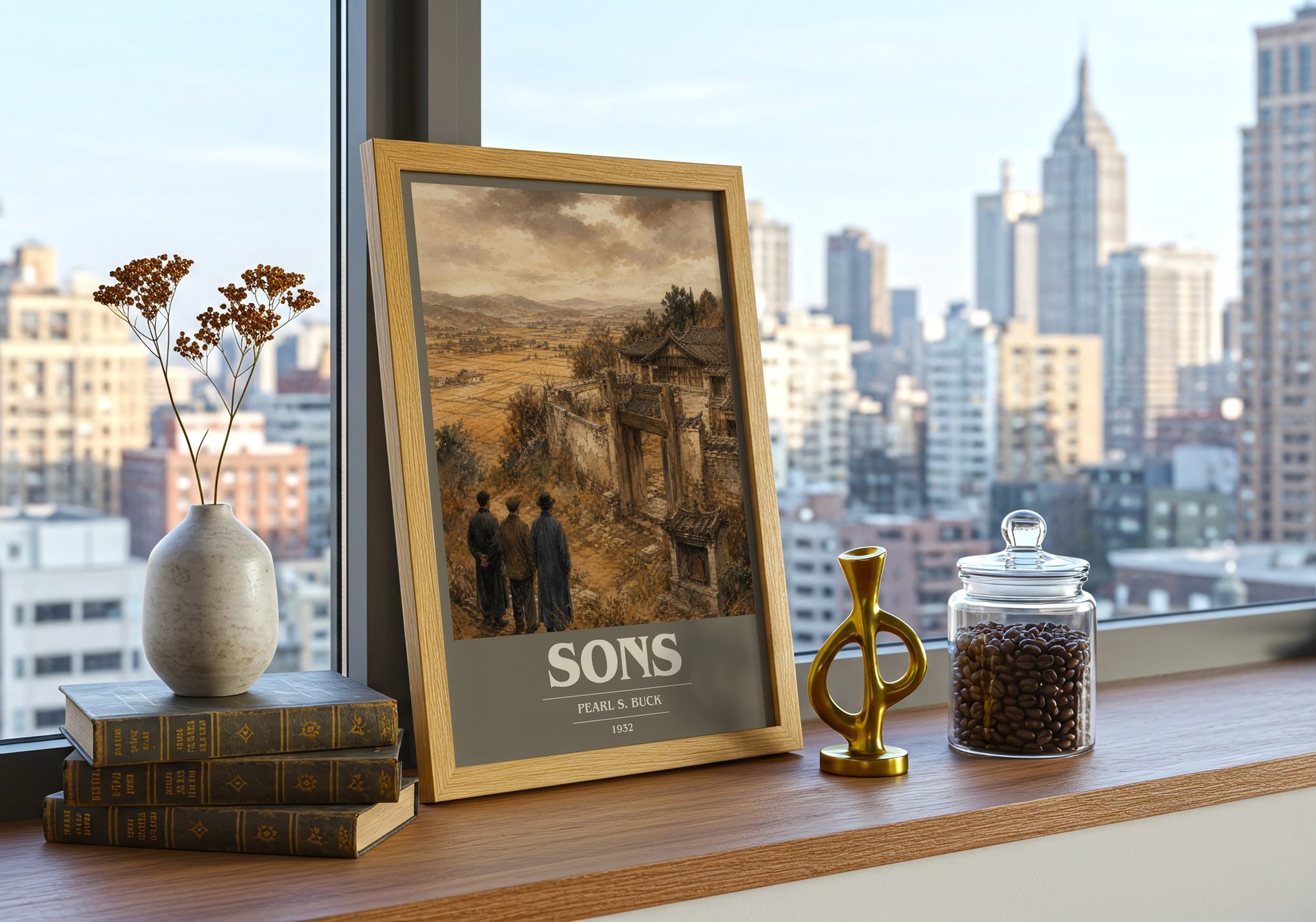 Sons book cover print framed by window – literary home decor