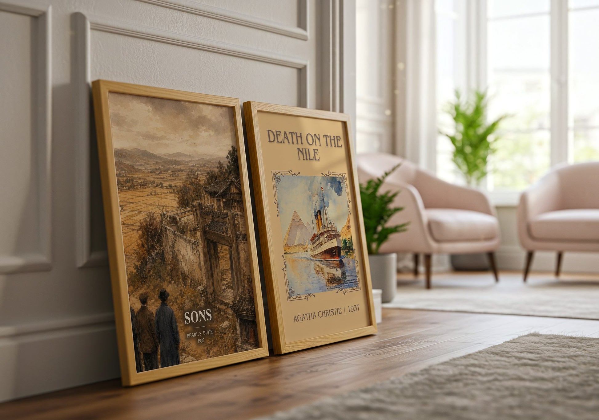 Sons watercolour print framed by window – literary home decor