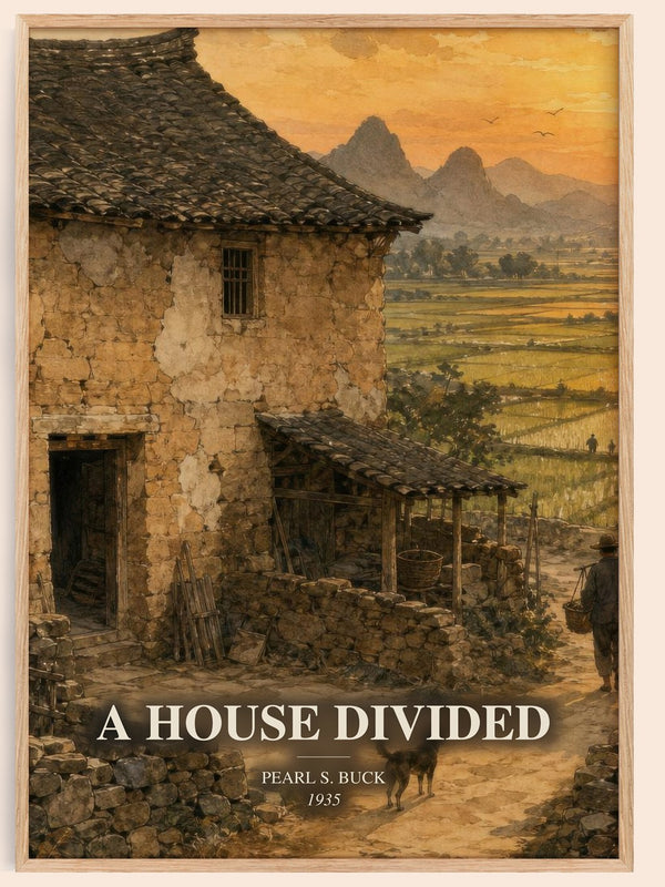 A House Divided watercolour book poster by Pearl S. Buck – framed literary art print