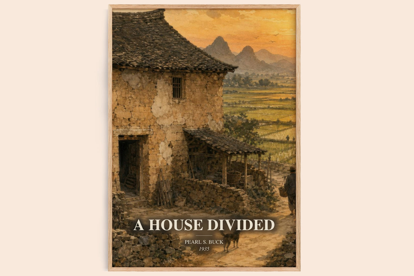 A House Divided watercolour book poster by Pearl S. Buck – framed literary art print