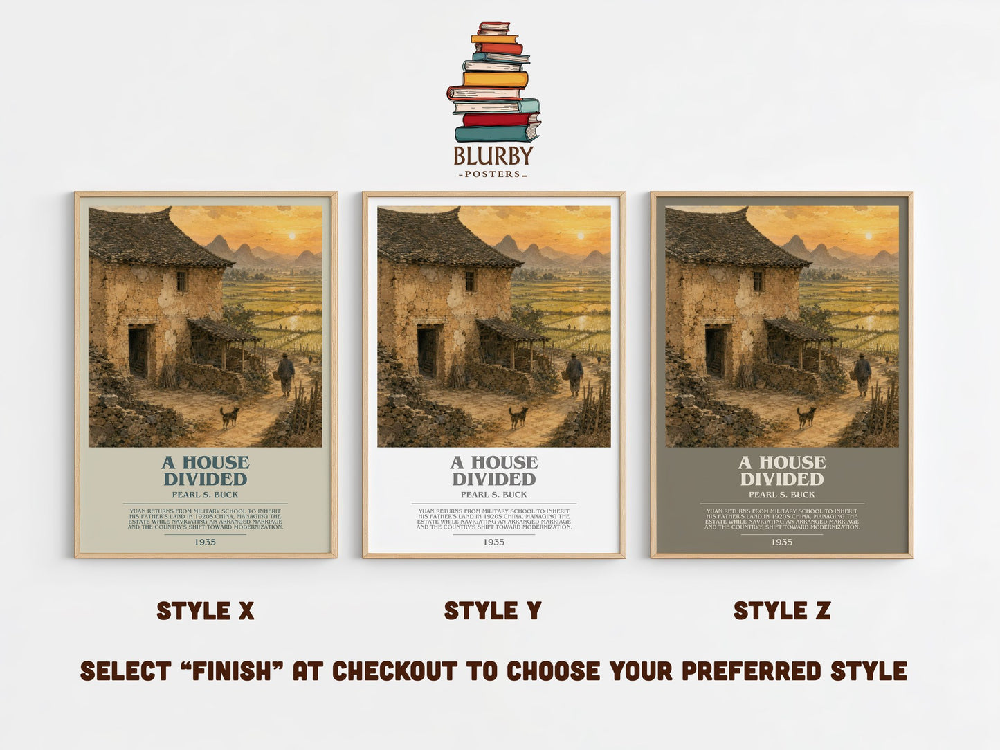 A House Divided bookish print in frame leaning in hallway – historical fiction wall art