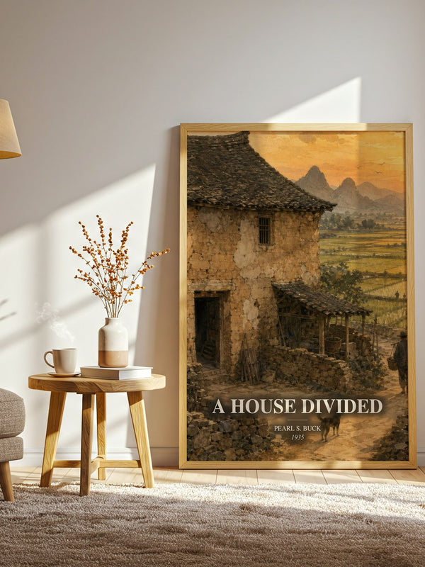 A House Divided watercolour print in frame leaning in hallway – historical fiction wall art