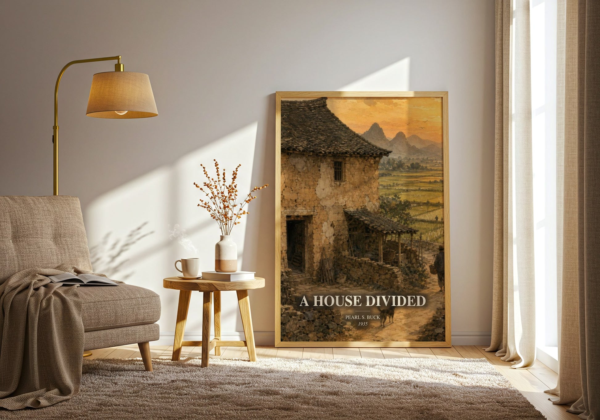 A House Divided watercolour print in frame leaning in hallway – historical fiction wall art