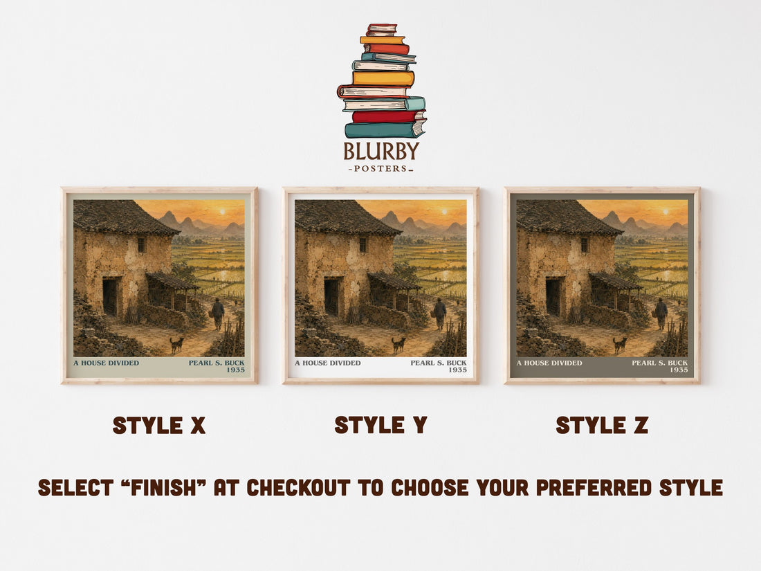 A House Divided literary print in frame leaning in hallway – historical fiction wall art (mockup)