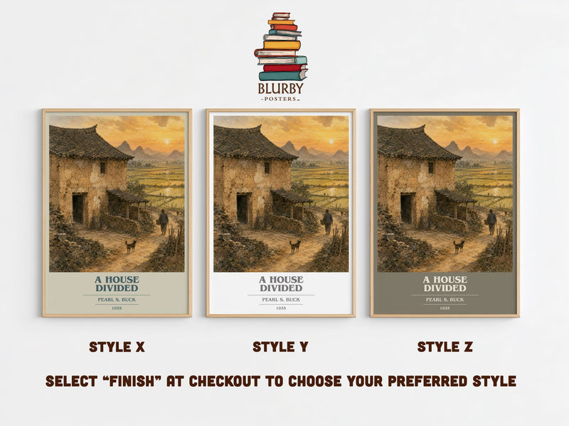 A House Divided book cover print in frame leaning in hallway – historical fiction wall art
