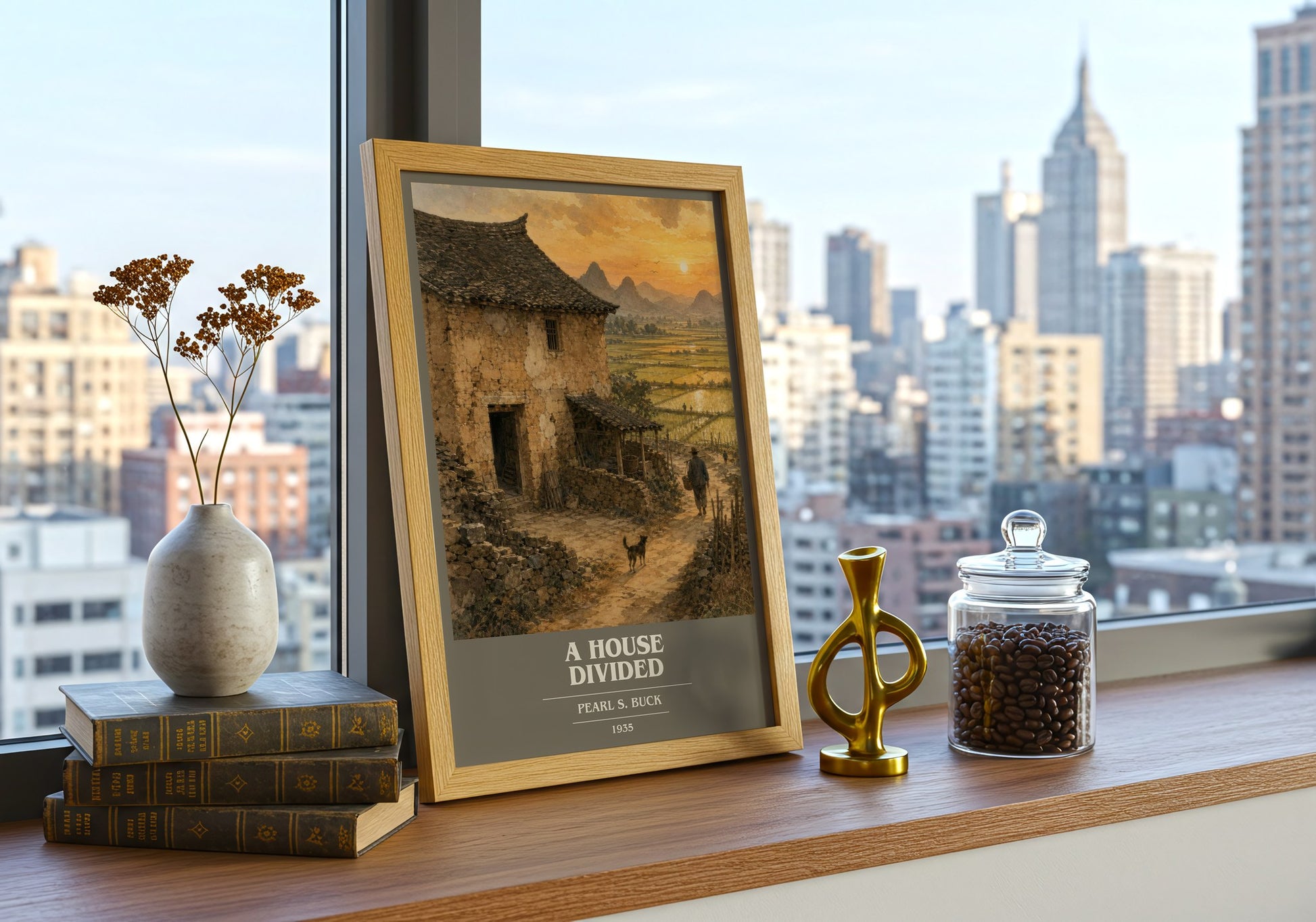 A House Divided book cover print framed by window – literary home decor