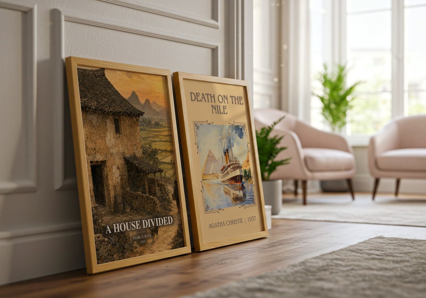 A House Divided watercolour print framed by window – literary home decor