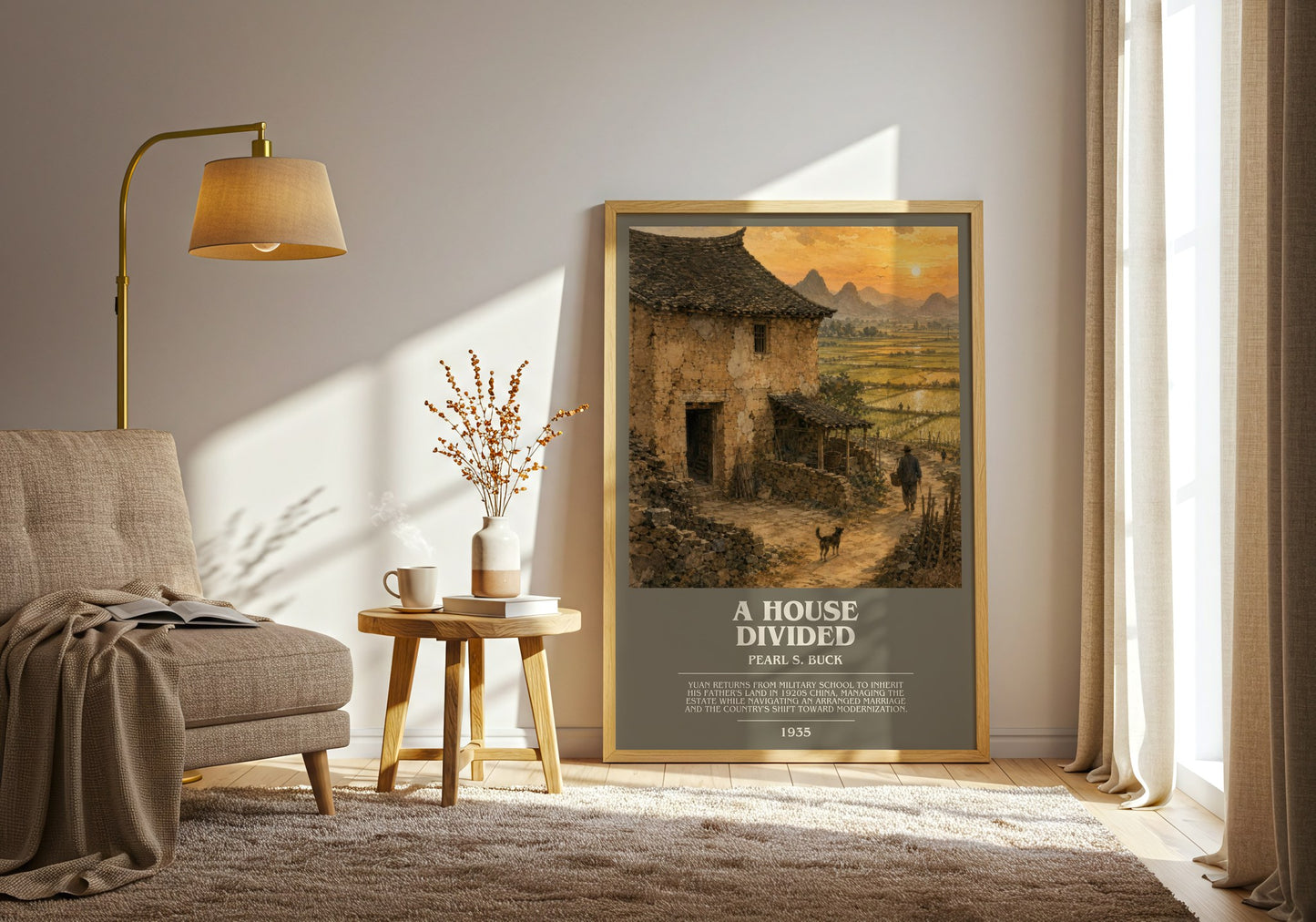 A House Divided bookish print on bookshelf – Pearl S. Buck fan gift