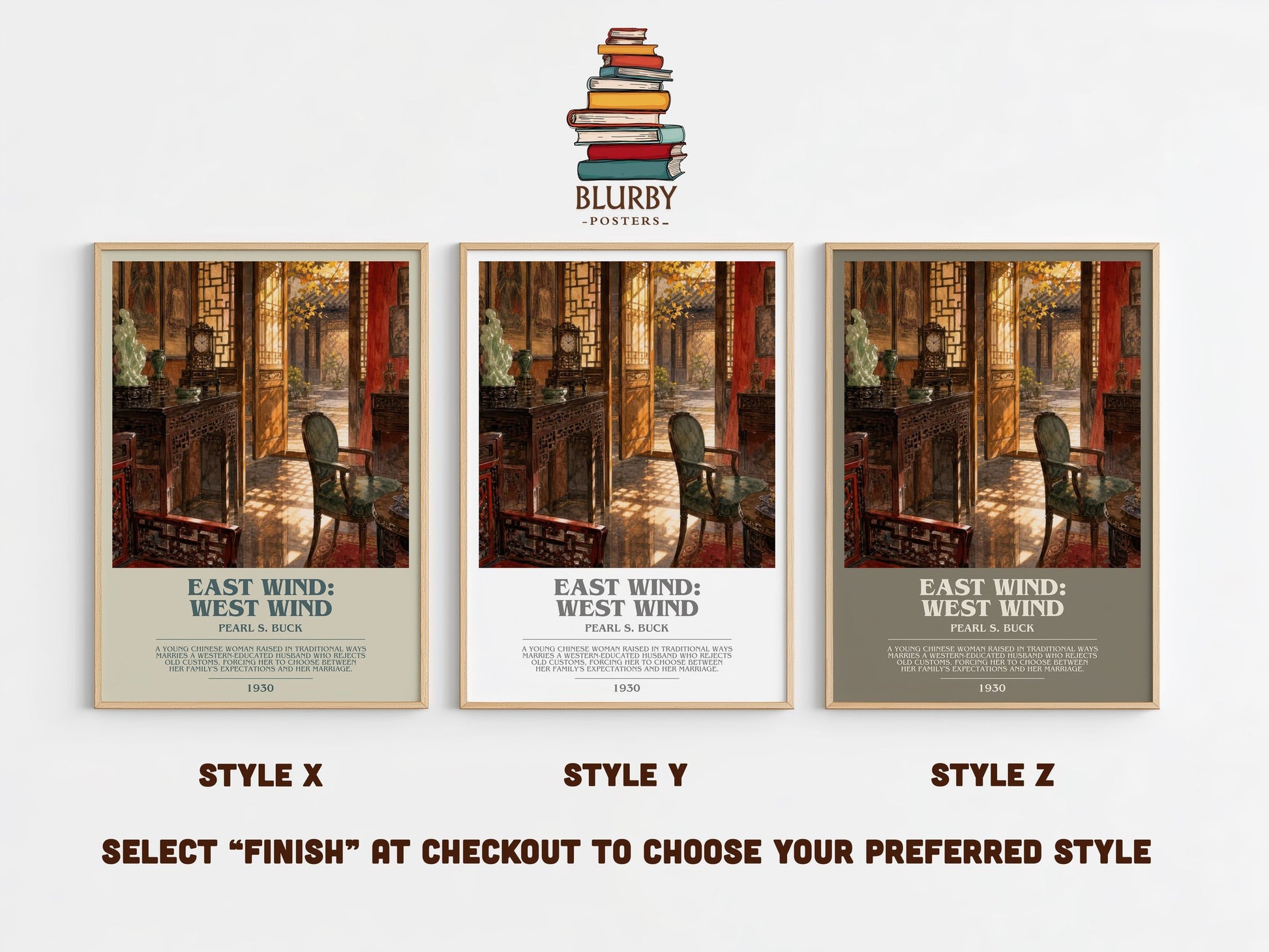 East Wind: West Wind bookish print in frame leaning in hallway – literary fiction wall art
