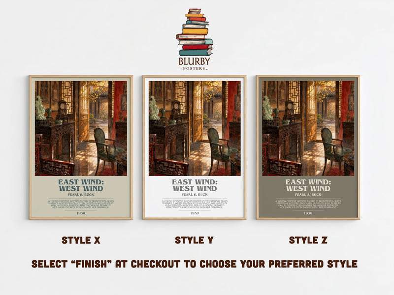 East Wind: West Wind bookish print in frame leaning in hallway – literary fiction wall art