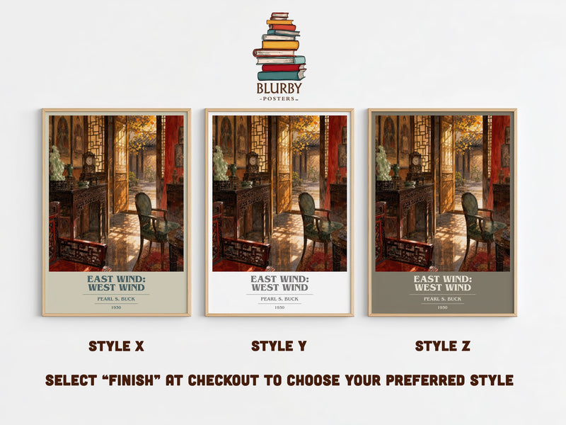East Wind: West Wind book cover print in frame leaning in hallway – literary fiction wall art