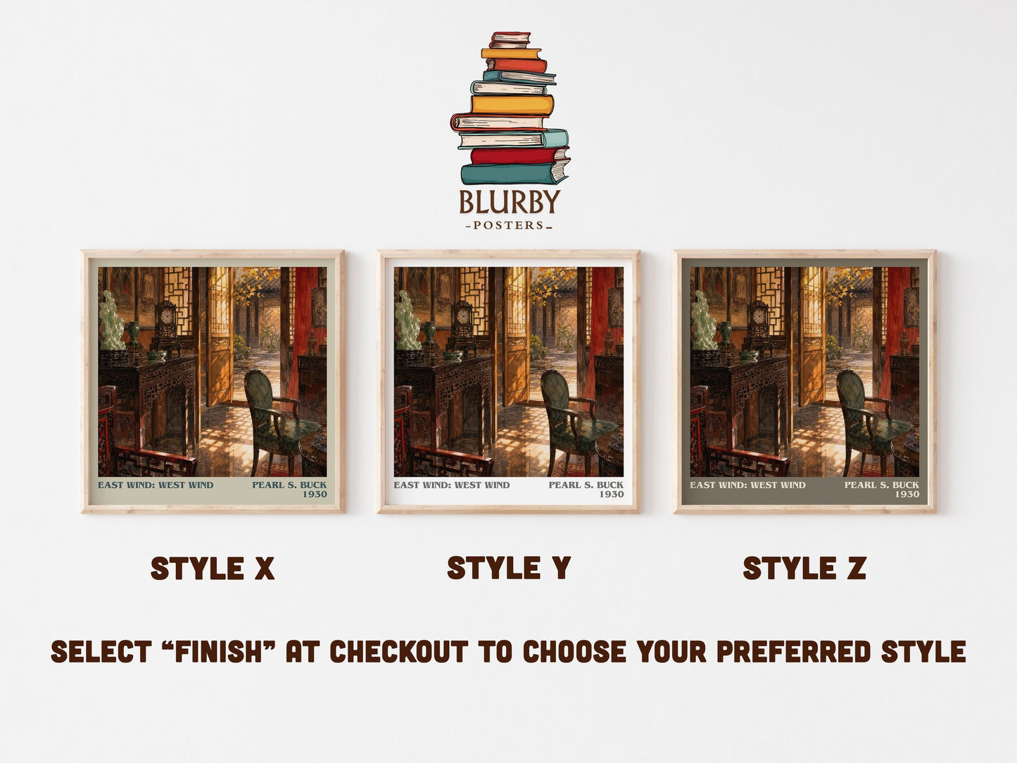 East Wind: West Wind literary print in frame leaning in hallway – literary fiction wall art