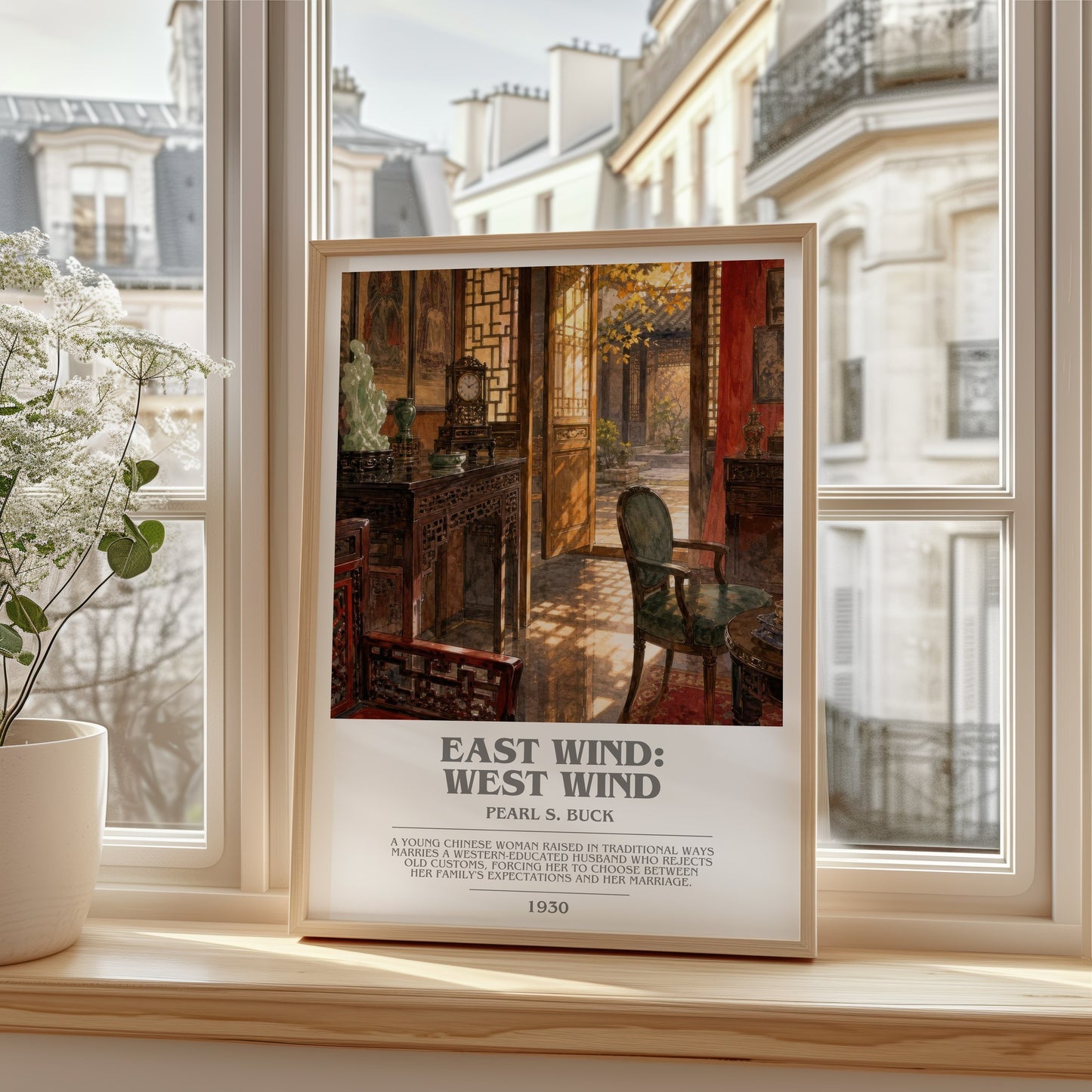 East Wind: West Wind bookish poster colour and style options – Pearl S. Buck book art