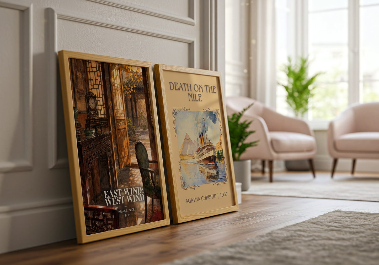 East Wind: West Wind watercolour print framed by window – literary home decor