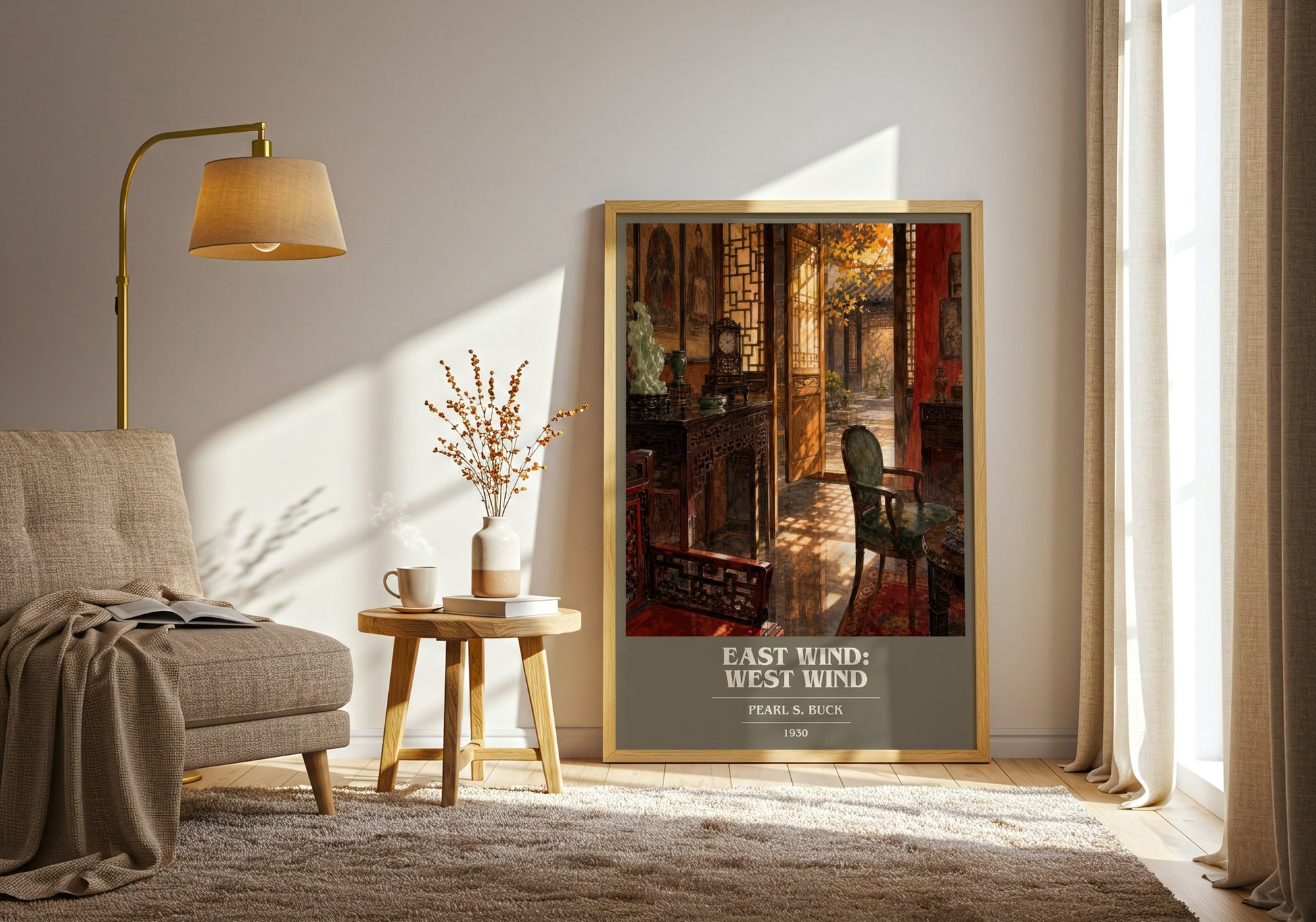 East Wind: West Wind book cover print on bookshelf – Pearl S. Buck fan gift
