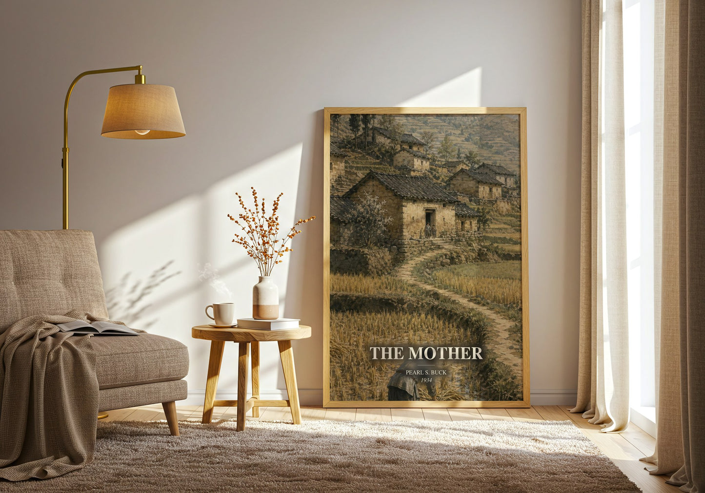 The Mother watercolour print in frame leaning in hallway – literary fiction wall art