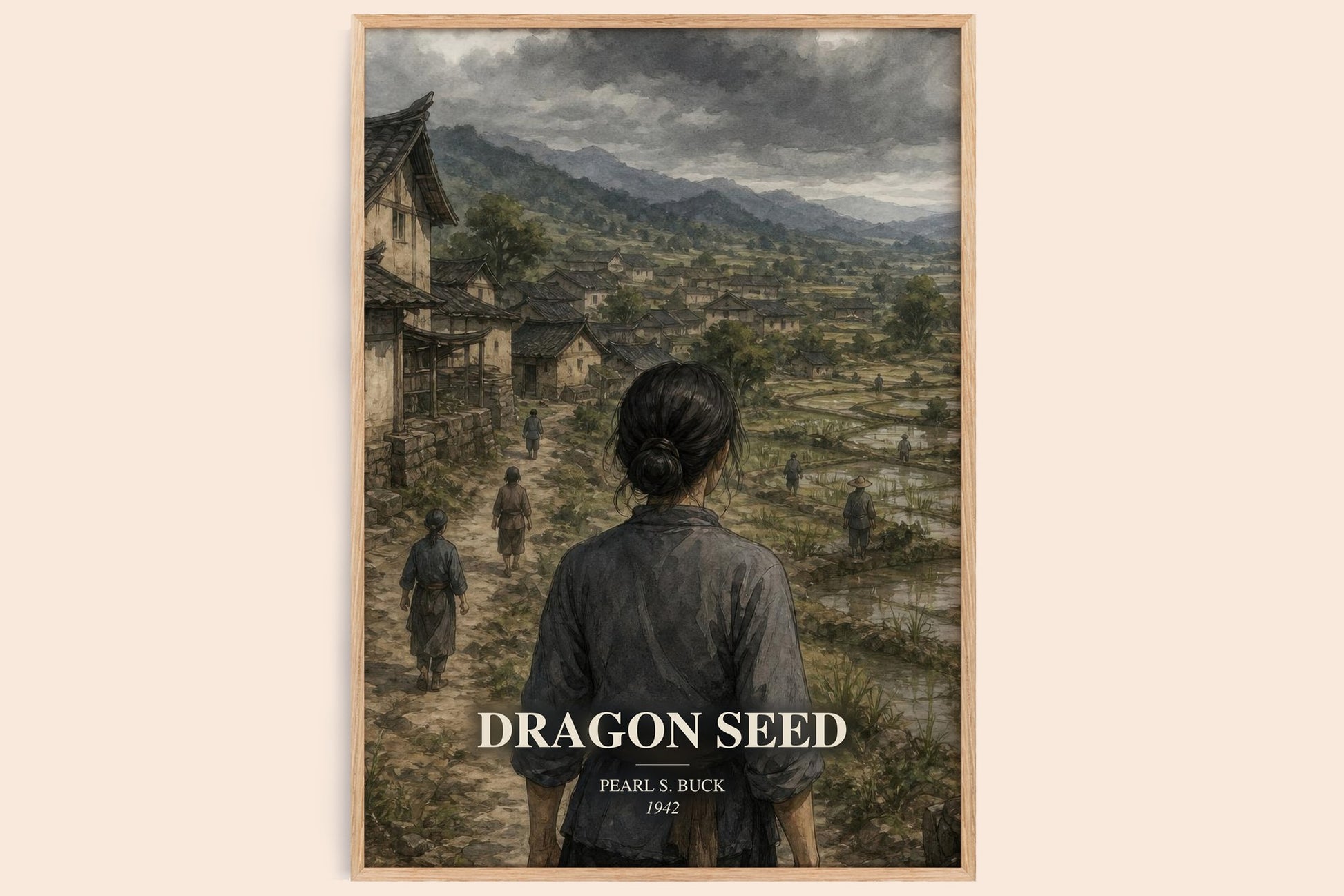 Dragon Seed watercolour book poster by Pearl S. Buck – framed literary art print