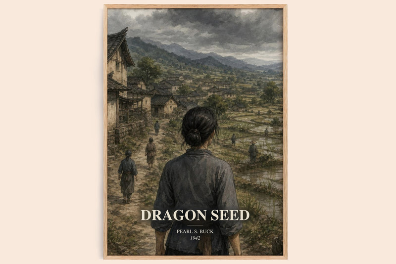 Dragon Seed watercolour book poster by Pearl S. Buck – framed literary art print