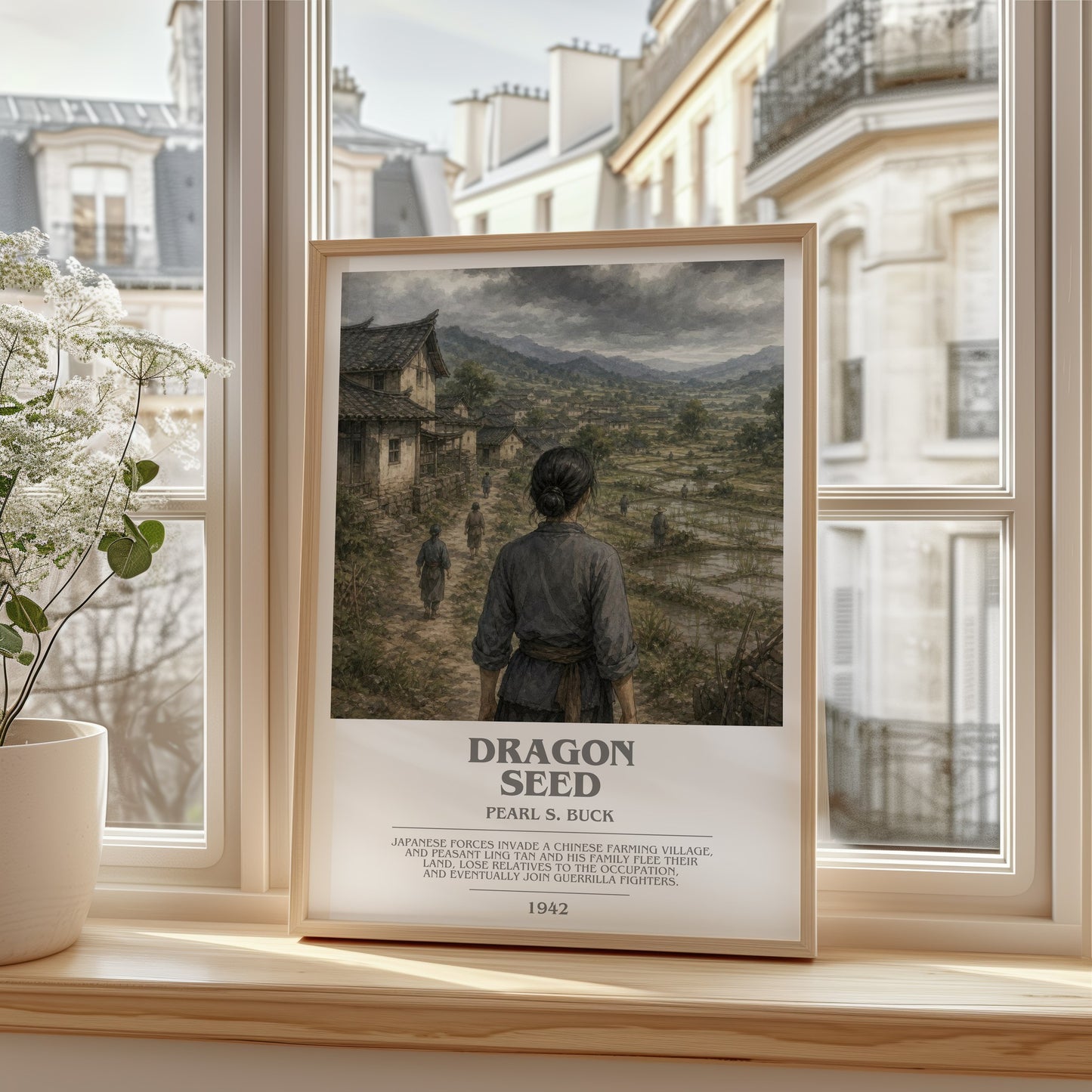 Dragon Seed bookish poster colour and style options – Pearl S. Buck book art