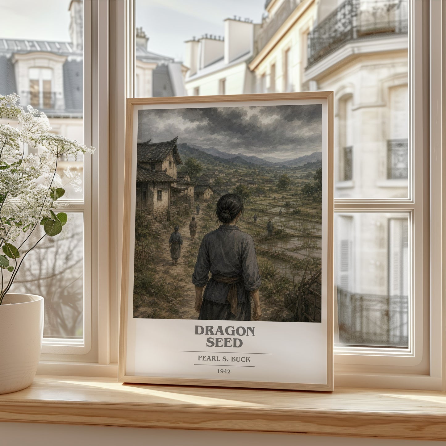 Dragon Seed book cover poster colour and style options – Pearl S. Buck book art