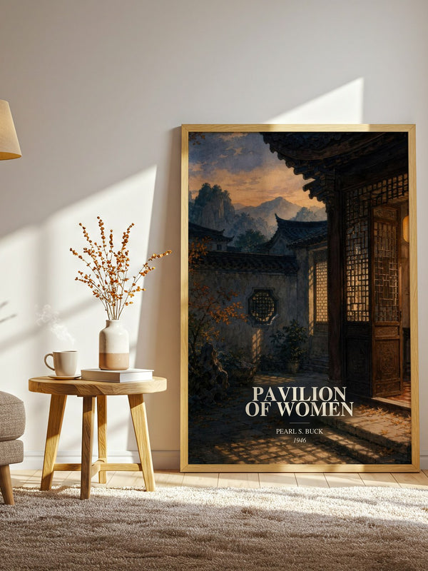 Pavilion Of Women watercolour print in frame leaning in hallway – literary fiction wall art