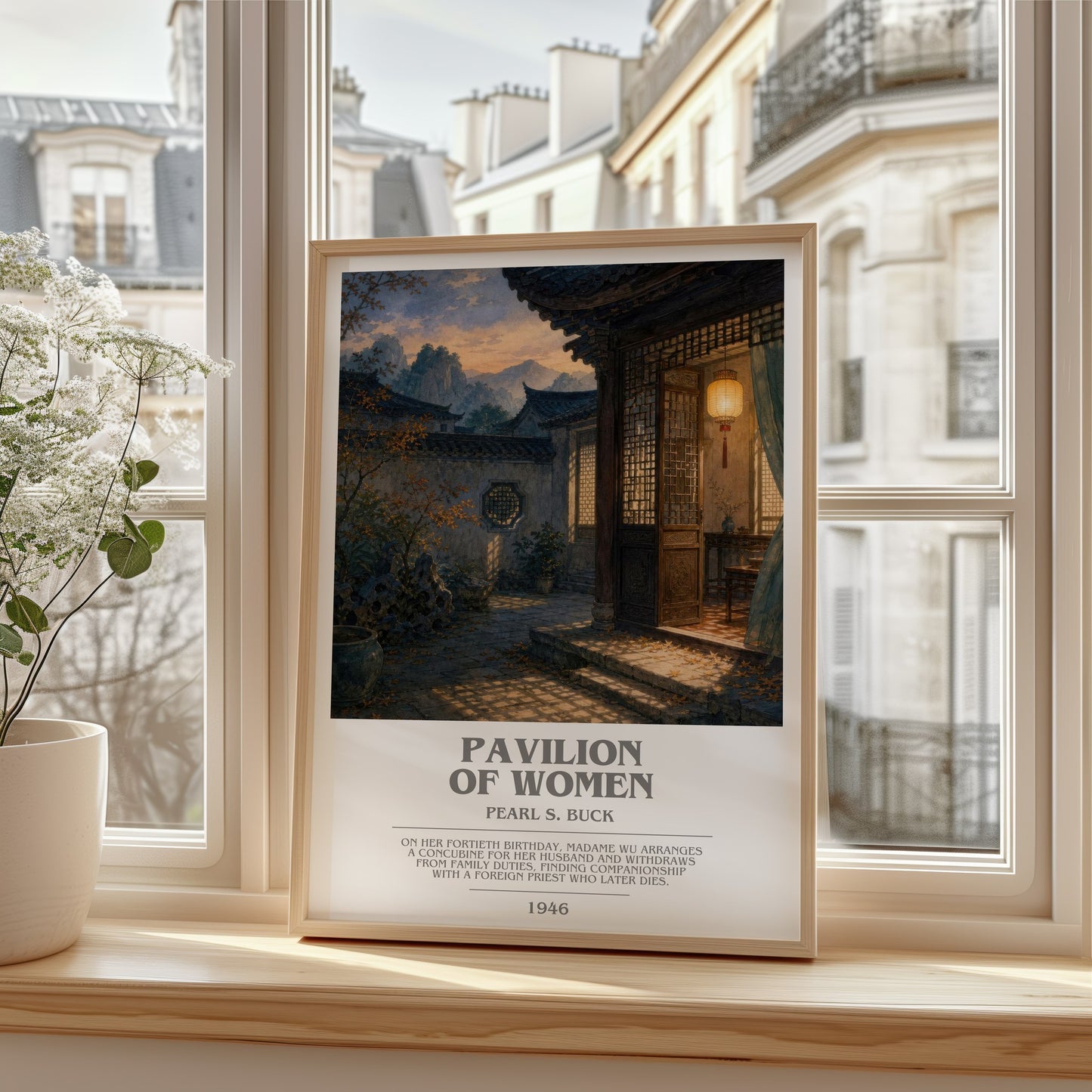 Pavilion Of Women bookish poster colour and style options – Pearl S. Buck book art