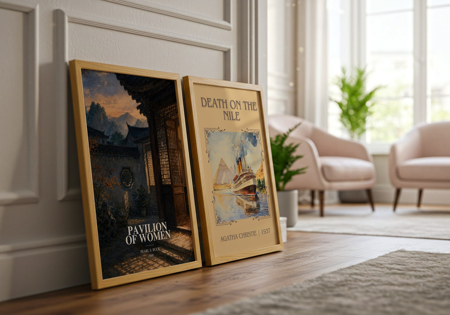 Pavilion Of Women watercolour print framed by window – literary home decor