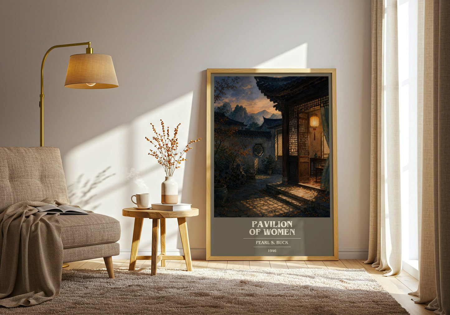 Pavilion Of Women book cover print on bookshelf – Pearl S. Buck fan gift