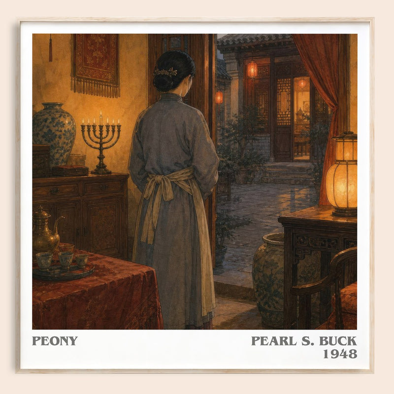 Peony literary book poster by Pearl S. Buck – framed literary art print